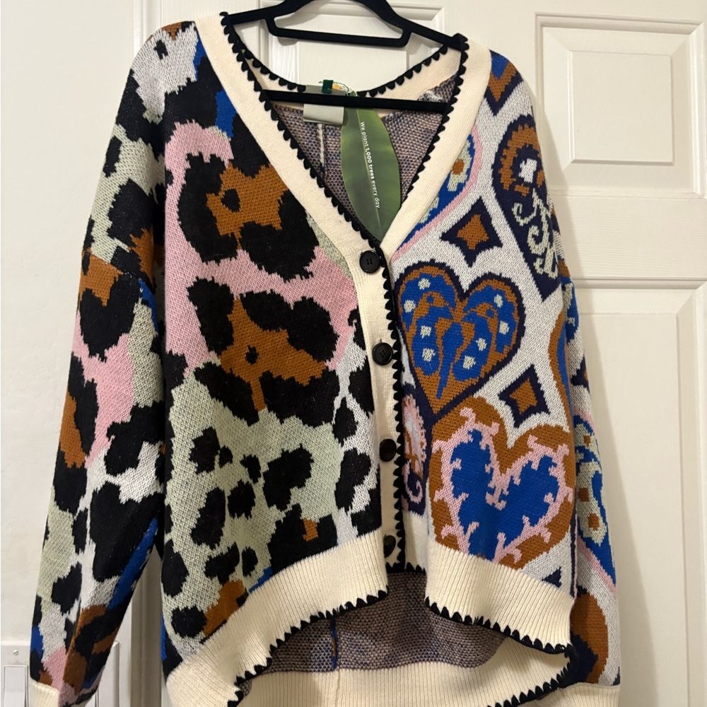 FARM Rio Mixed Ikat Hearts Knit Cardigan